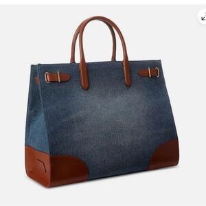 Ralph Lauren Women Devyn Denim with Leather Trim Extra-Large Tote Bag
